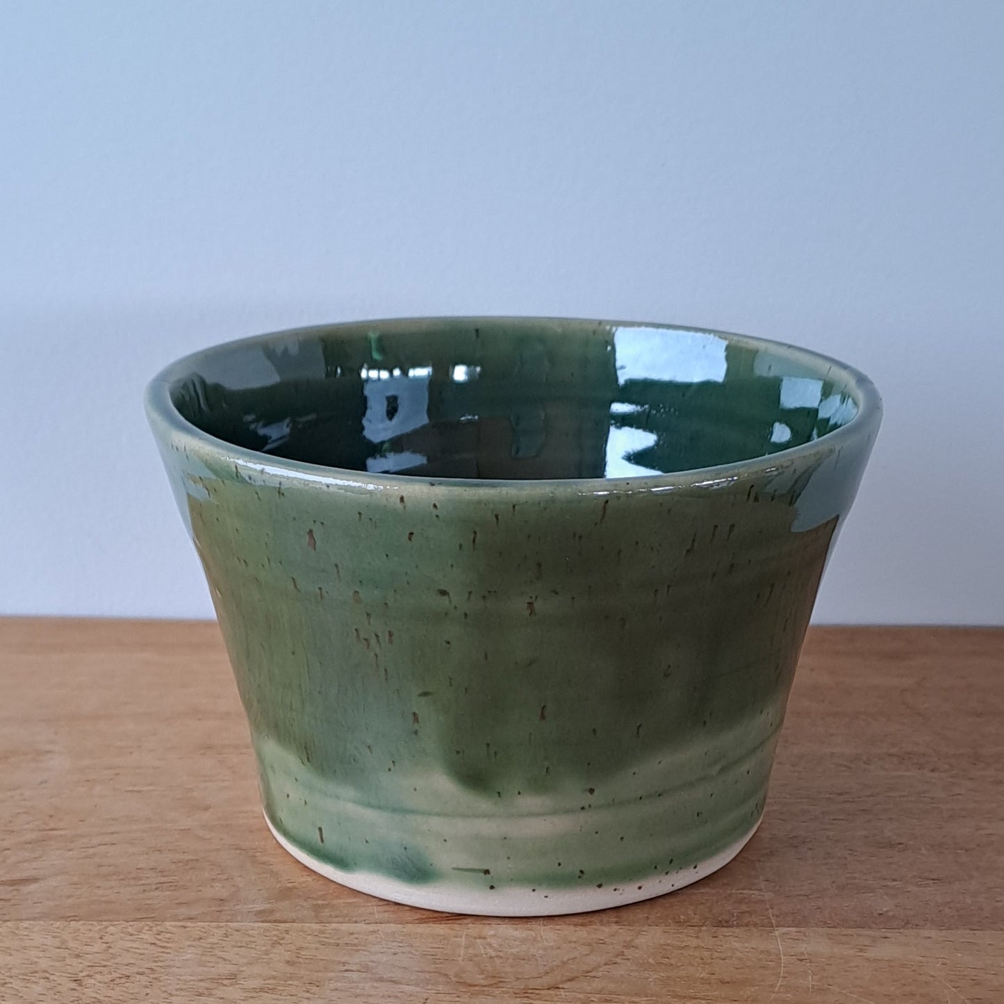 Small speckled stoneware ceramic planter with jade glaze